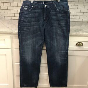 7 For All Mankind Austyn Jeans Mens 40 Blue Straight Leg Distressed Denim USA